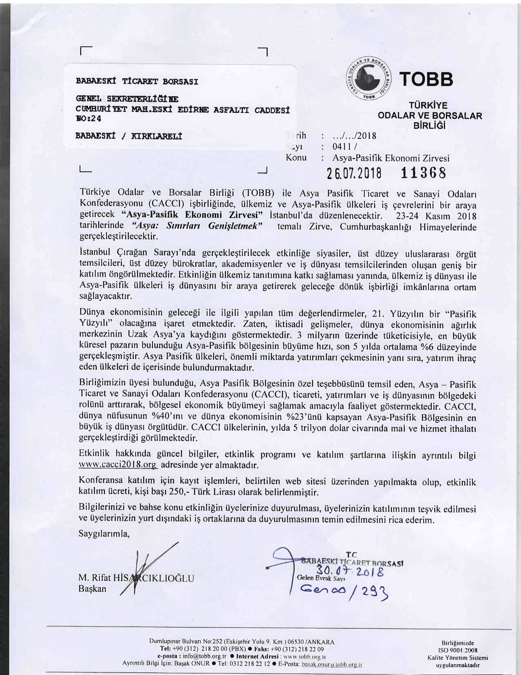 Asya Pasifik Ekonomi Zirvesi Duyurusu!